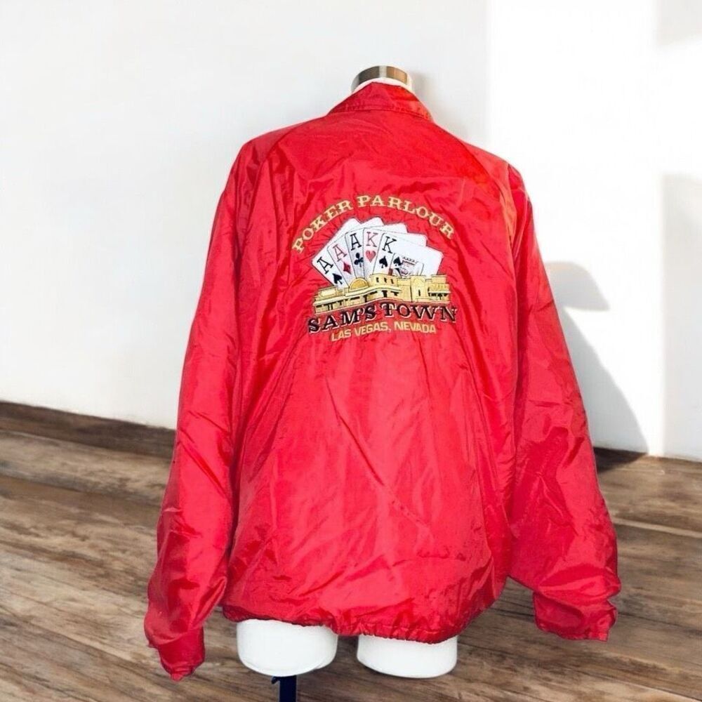 Vintage VTG 90s 80s Poker Windbreaker Bomber Jacket Coat Red L